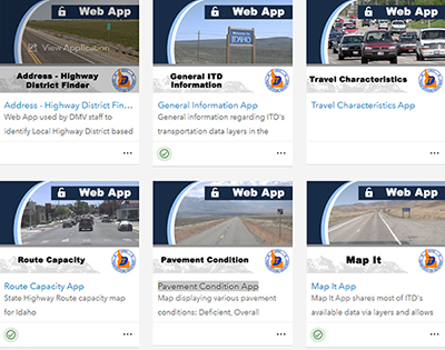 Screenshot of the Idaho Transportation Department's gallery of story maps webpage.