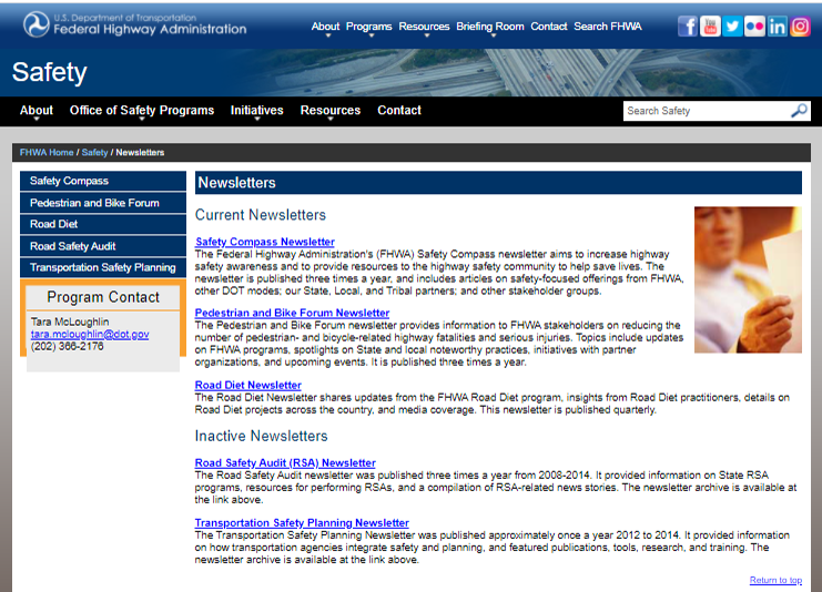 Screenshot of Safety Newsletters website.
