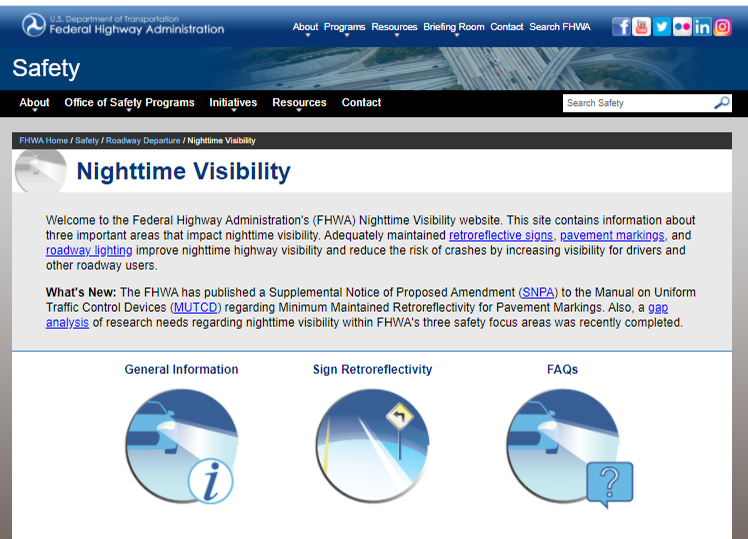 Screenshot of Nighttime Visibility website.