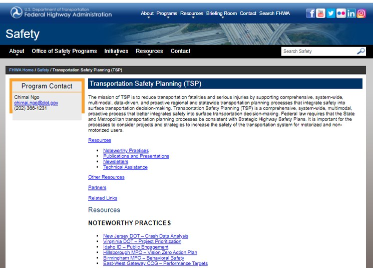 Screenshot of Transportation Safety Planning website.